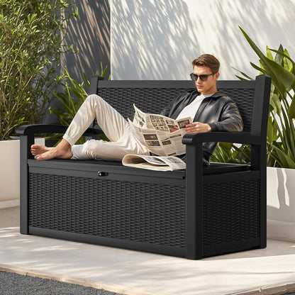 YITAHOME 70 Gallon Deck Bench with Storage, Outdoor Storage Box Bench with Armrests for Patio Garden Pool Porch, Waterproof&Lockable, Black