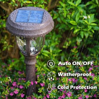 LeiDrail Solar Lights Outdoor Pathway, 6 Pack LED Glass Metal Solar Garden Lights with 2 Modes, Garden Decor for Yard Patio Landscape Walkway