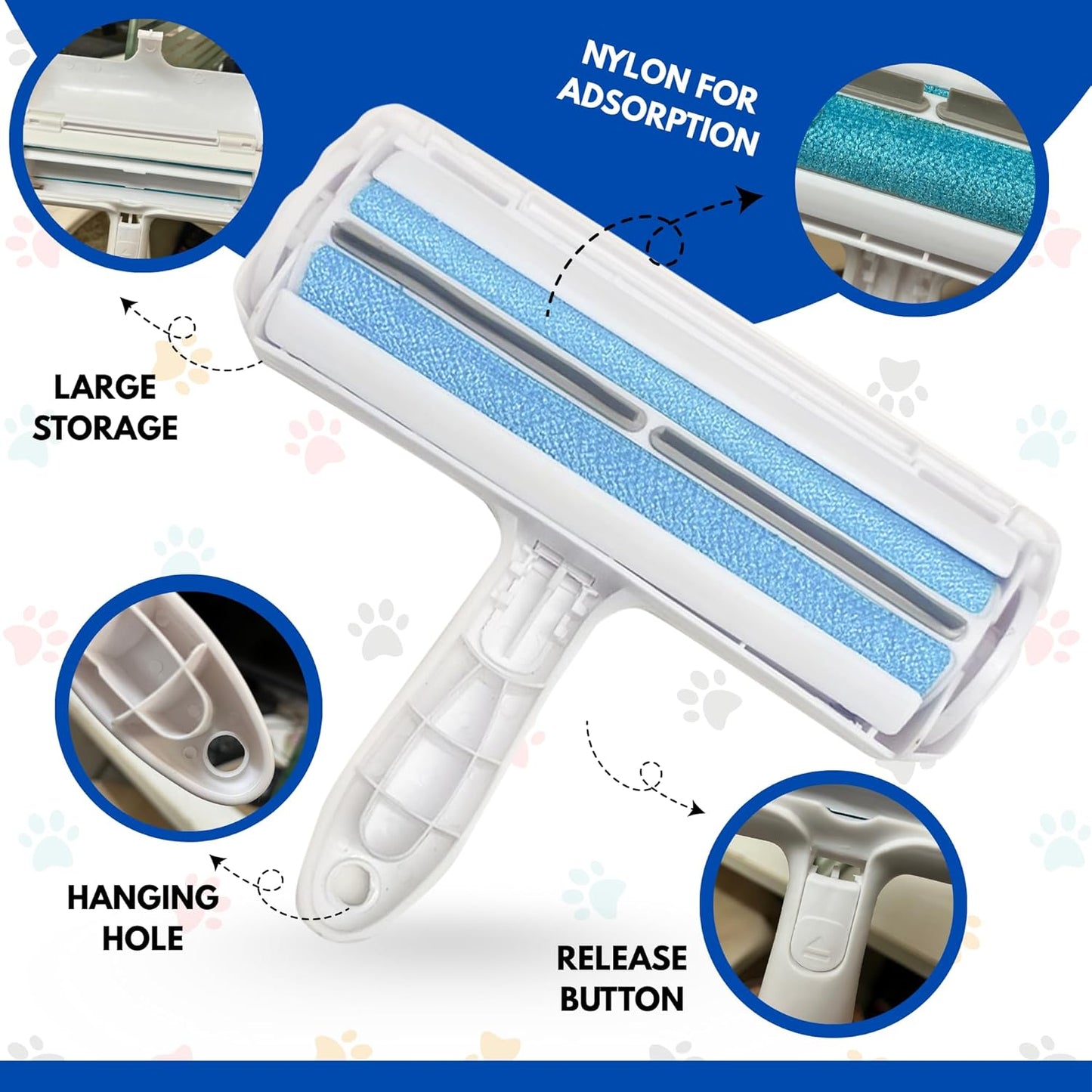 Reusable Pet Hair Remover Roller – Dog & Cat Hair Remover for Furniture, Couch, Carpet, Clothing – Pet Hair Removal Tool for Couch – Lint Roller for Furniture, Car & Bedding