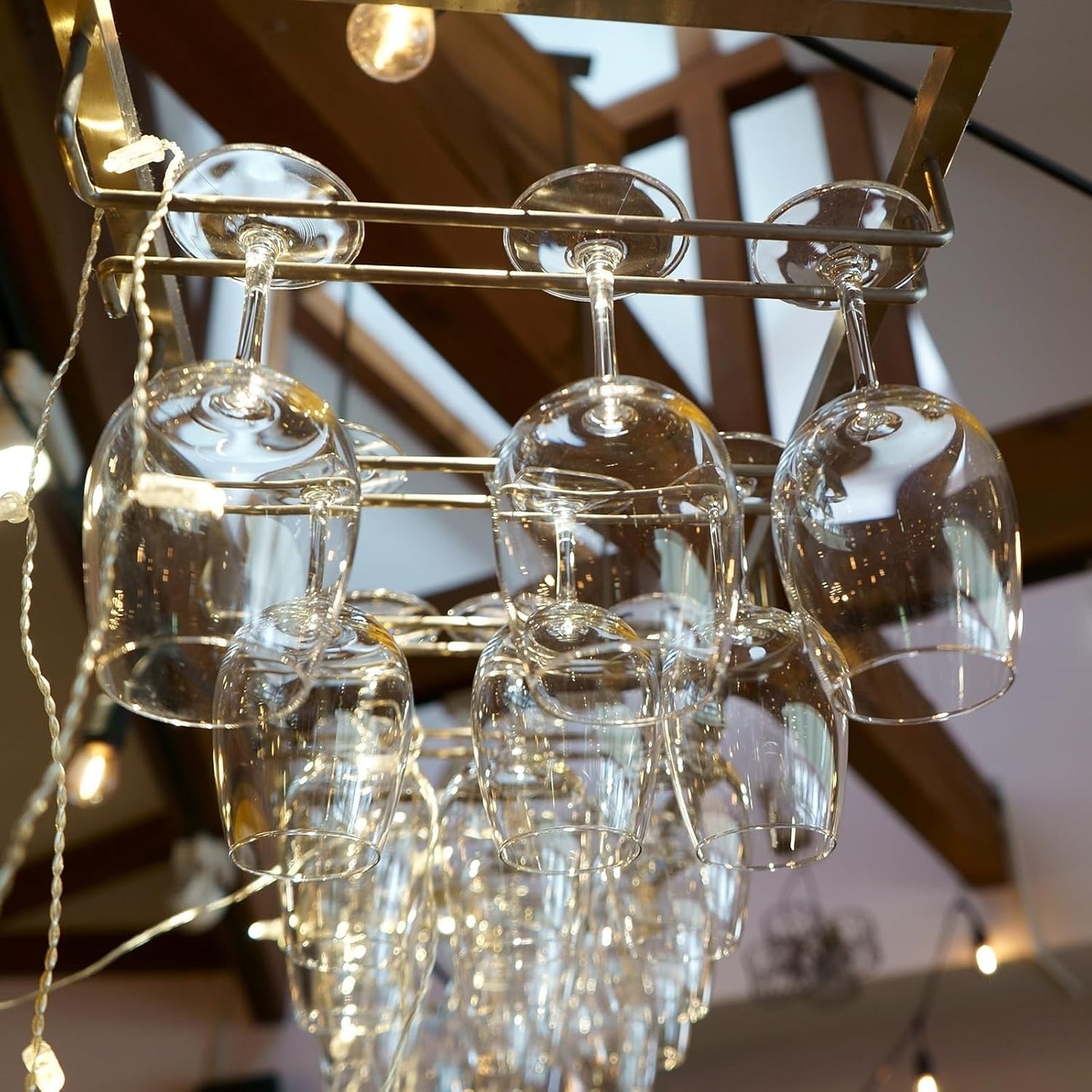 uxcell Wine Glass Rack Under Cabinet, 4Pcs 10-Inch Stemware Wine Glass Hanging Rack Stainless Steel Wine Glass Organizer Storage Hanger for 5mm Stemware Column, Gold