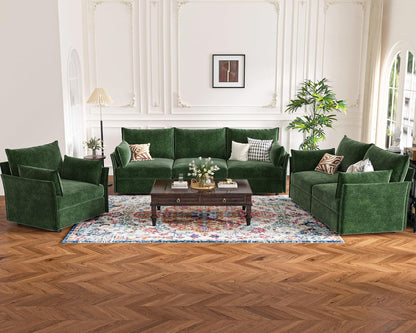 Oversized Loveseat Sofa, Modern Modular Sectional Couch Green Fluffy Chenille Mid Century 2-Seat 24.5" Deep Seat for Apartment, Living Room, Bedroom