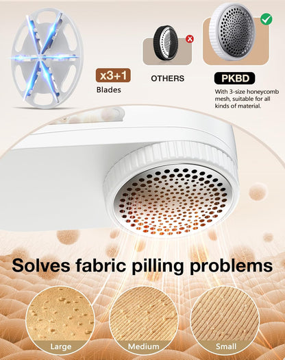 IPX6 Waterproof Washable Electric Fabric Shaver and Lint Remover, Rechargeable Sweater Defuzzer with 3 Free Extra Blades, Quickly and Effectively Remove Fluff, Fuzz, Bobbles for Clothes, White