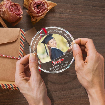 Personalized Graduate Glass Christmas Ornament 2025, Picture Graduation Ornament Gift for Congrats Son Daughter Friends, Custom Name School Class Photo Graduation Ornaments Gifts