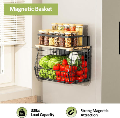 Magnetic Shelf for Fridge: Fruit Potato and Onion Storage Bin - Magnetic Spice Rack for Refrigerator & Kitchen Counter - Pantry Organizers and Storage
