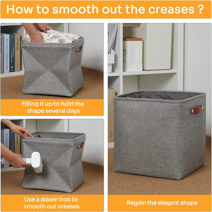 DULLEMELO Cube Storage Boxes,13 inch Fabric Baskets Closet Storage Bins for Home Organization and Storage,Stackale Gift Baskets Empty for Nursery Clothes Toys Kids Storage(Grey)
