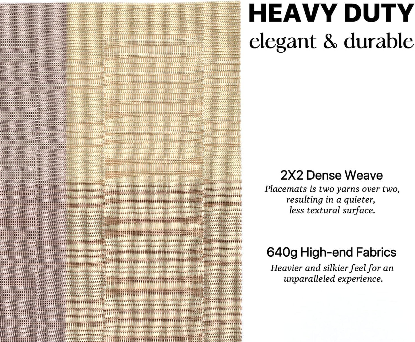 LEXMORE PlaceMats Set of 12 Vinyl/Plastic Woven Place Mats for Kitchen Table Indoor/Outdoor Washable PlaceMat Wipeable Dining Table Mats(Gold Dune)