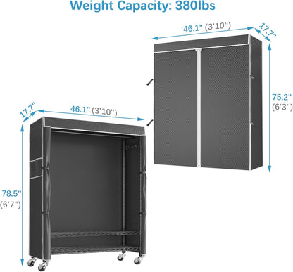 VIPEK R3C Plus Garment Rack - Rolling Clothes Rack with Locking Wheels, Heavy Duty Portable Closet with Adjustable Shelves & Side Hooks, Black