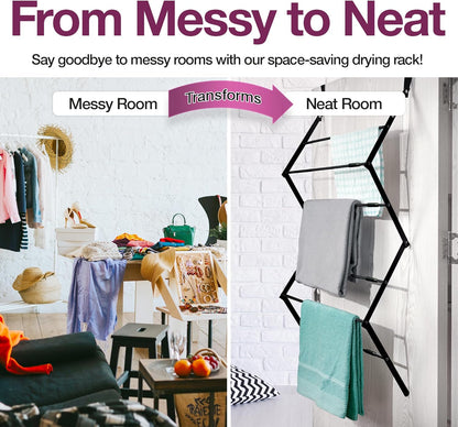 BLACK+DECKER Over The Door Expandable Telescopic Drying Rack, Clothes Organizer, Towel Hanger, Laundry, Collapsible, Black