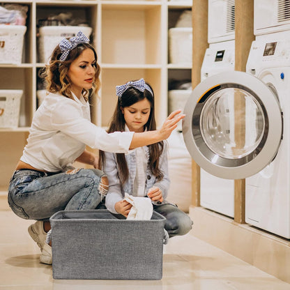 TheWarmHome Storage Bins - Medium 3 Pack Storage Baskets for Organizing Shelves | Fabric Storage Cubes Organizer for Linen Closet Nursery Home Decor Grey