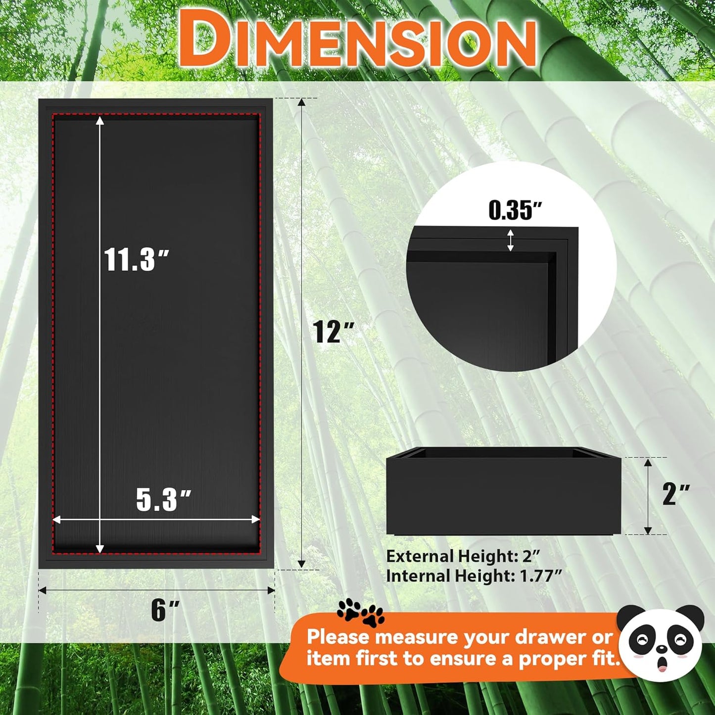 Bamboo Drawer Organizer, Cutlery Silverware Organizer for Kitchen Drawer, Stackable Utensil Organizer, 2 Pcs Flatware Organizer, Wooden Storage Box Tray (Black, 12 X 6 X 2 Inch)