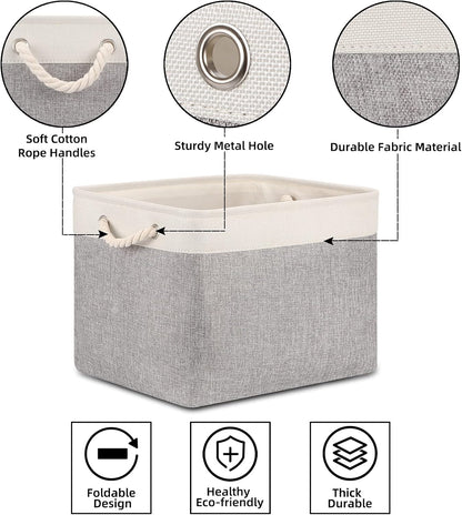 Bidtakay Storage Baskets for Organizing Large Storage Bins for Shelves 2 Pack 16x12 in Fabric Baskets for Blanket Nursery Toy Storage Collapsible Organizer Bins Closet Organizers Storage-Grey&White