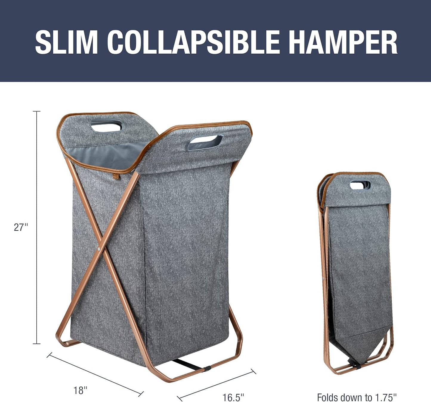 CleverMade Collapsible Laundry Hamper X-Frame Laundry Basket - Heather Gray 71L / 18 Gal - Space Saving Storage Container Organizer Stylish Home Decor