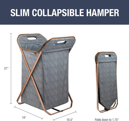 CleverMade Collapsible Laundry Hamper X-Frame Laundry Basket - Heather Gray 71L / 18 Gal - Space Saving Storage Container Organizer Stylish Home Decor