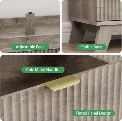 Fluted Dresser for Bedroom with 8 Drawers, 48" Wide Modern Chest of Drawers with Metal Handle, Wooden Dresser TV Stand, Wood Closet Clothes Storage Drawer Organizer for Living Room, Hallway, Grey