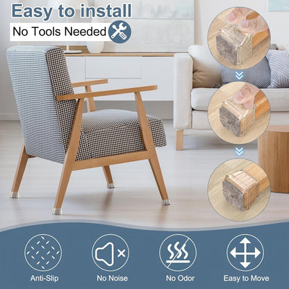 24PCS Square Chair Leg Floor Protectors for Hardwood Floors, Thicken Rubber Chair Leg Cap Covers, Non Slip Furniture Leg Pads to Protect Wood Tile Floors from Scratches and Reduce Noise