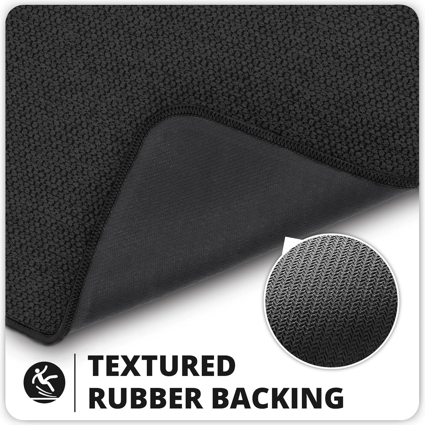 Bath Mat,Ultra Thin Bathroom Runner Rugs,Large Bath Mats for Bathroom,Quick Dry,Non-Slip,Machine Washable,Low Pile,Bath Rug,Shower Outside,Sink,Home Decor Accessories.Black,1'9"x3'11"（21x47inch）