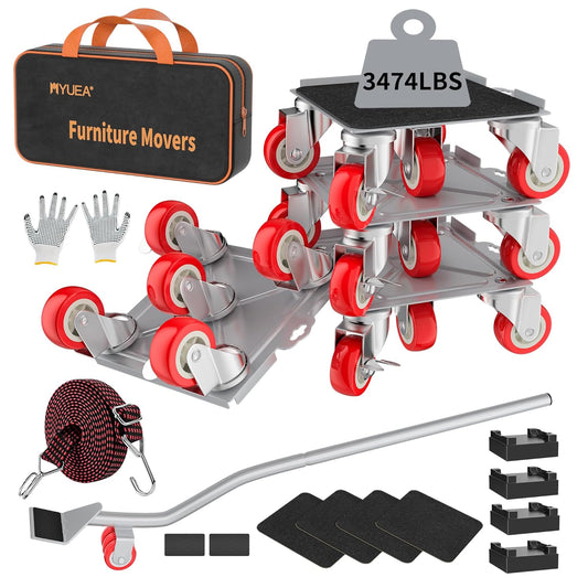 MYUEA【Upgrade Large】 Furniture Dolly,Furniture Movers with 5 Wheels,Carbon Steel Panel Heavy Duty Dolly,Furniture Lifter with 5 360° Rotatable Rubber Universal Wheels,Maximum Load 3474 LBS(Silver)