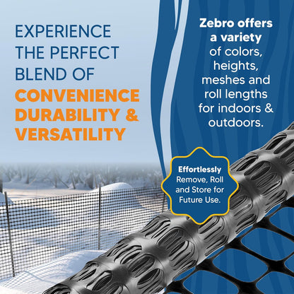 ZEBRO 4' x 100' Black Plastic Garden Fence Roll – Light Duty Mesh Fencing for Temporary Fence, Snow, Garden Netting, Animal Barrier, Agricultural Fencing & Lawn Protection