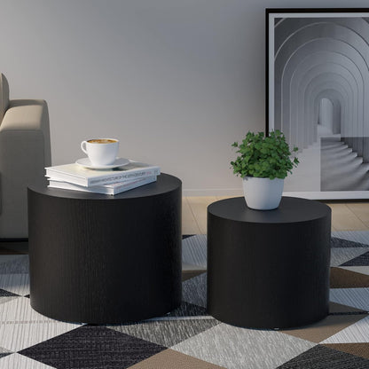 18.9”Round Nesting Coffee Table Set of 2,Wooden Circle Coffee and End Tables,Durable Accent Furniture,Modern Space-Saving Design for Small Living Rooms,Offices,No Assembling Needed,Black