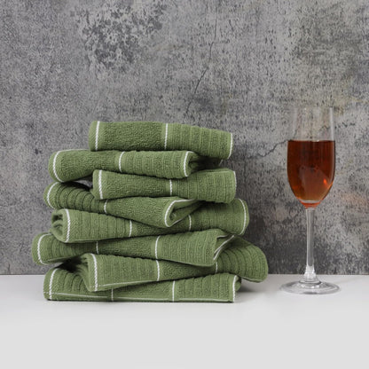 Glynniss Kitchen Towels and Dishcloths Set, Four Dish Towels 16x26 Inches, Four Absorbent Dish Cloths for Washing Dishes 12x12 Inches, Cleaning and Drying for Everyday Use Pack of 8 (Green)
