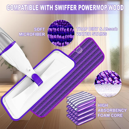 Spray Mop for Hardwood Floor Cleaning: EXEGO Wet Mops with 5 Microfiber Refillable Pads for Swiffer Powermop - Mopping Tools with Sprayer for Tile Wood Laminate Vinyl Marble