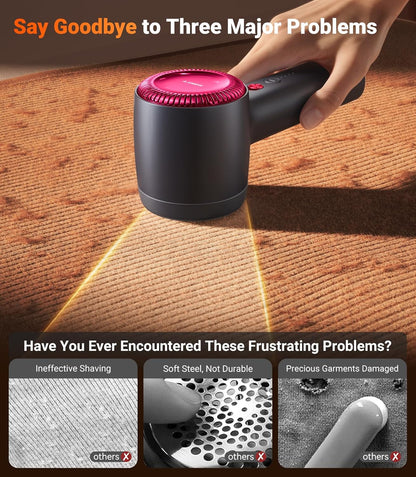 TORRAS Rechargeable Fabric Shaver Electric Lint Remover 3-Speed Remove Fuzz, Pilling for Cashmere, Wool, Clothes, Sweater, Coat, Furniture, Clothes depiller with Replacement Blades