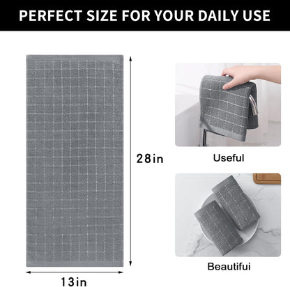 Homaxy 100% Cotton Terry Kitchen Towels(Grey, 13 x 28 inches), Checkered Designed, Soft and Super Absorbent Dish Towels, 4 Pack
