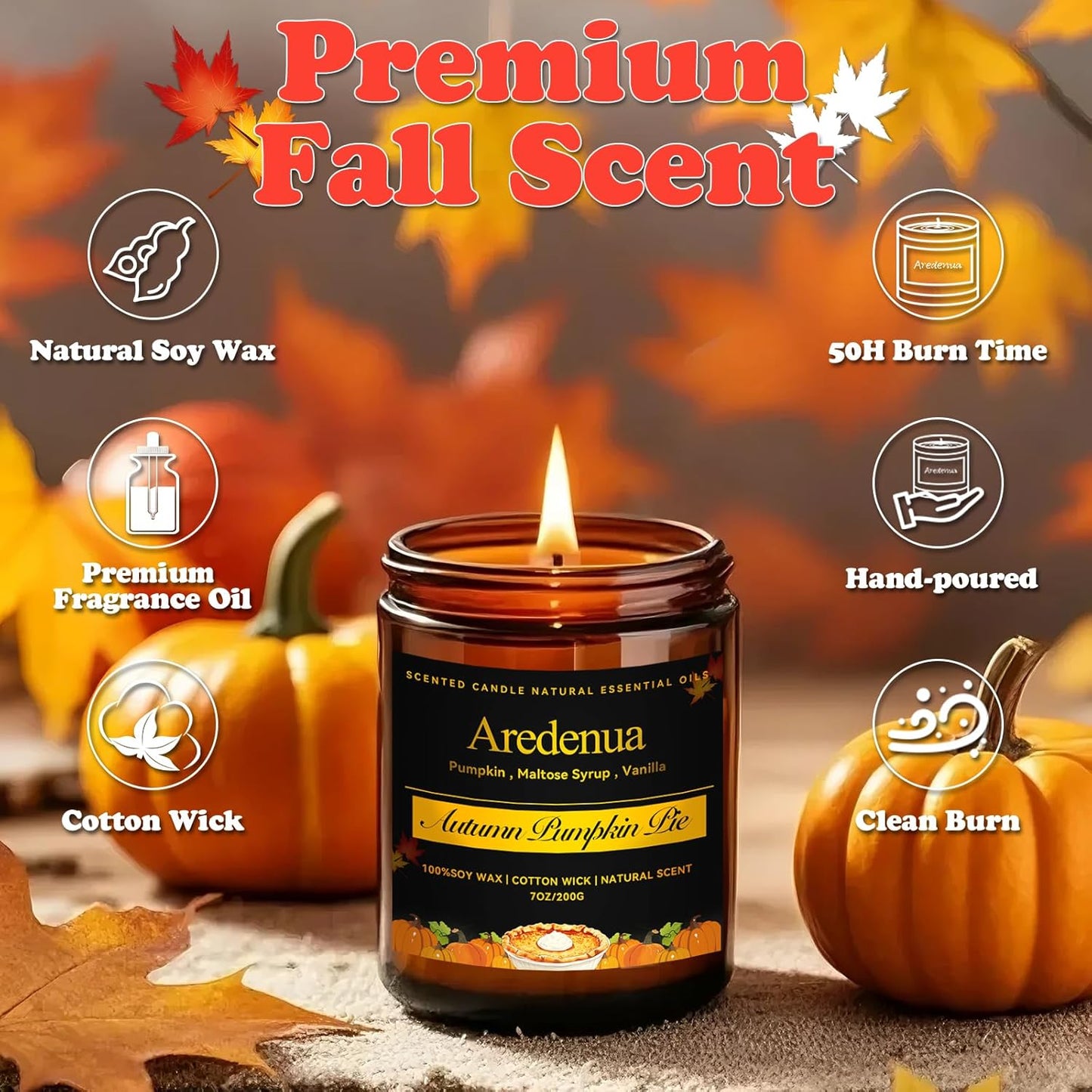 Pumpkin Pie Candle - Fall Scented Candles for Autumn, Halloween Pumpkin Candle - 7 OZ Soy Candles for Home Scented - Halloween/Thanksgiving Fall Gifts for Women Men