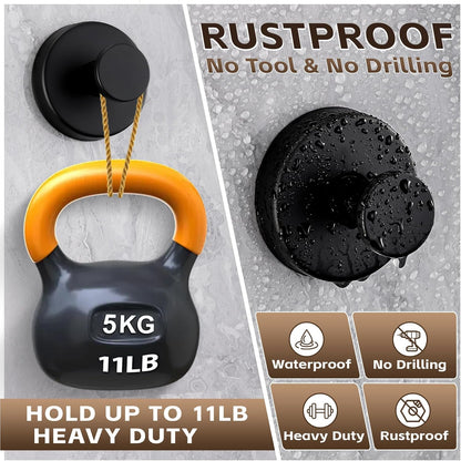 Reusable Heavy Duty Suction Cup Hooks for Kitchen/Bathroom/Shower - Wet-Proof Hooks for Towels, Robes, Loofah&Wreaths/No Drill Mounting on Glass, Tile, Metal (4, Matte Black)