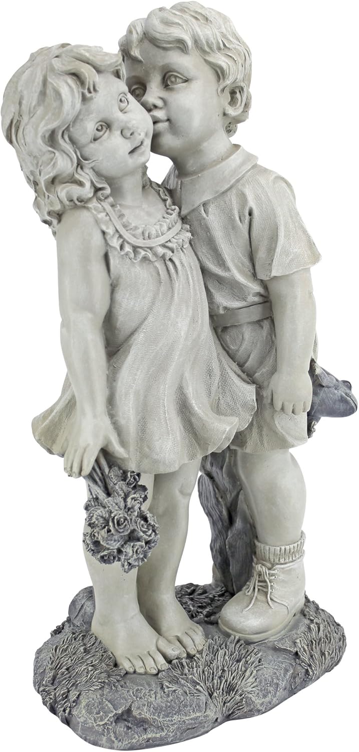 Young Sweethearts: Kissing Children Garden Statue