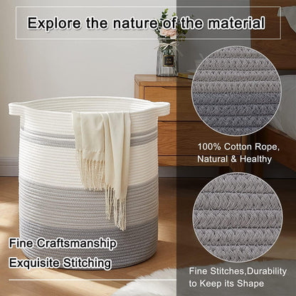 OIAHOMY 100L Laundry Hamper - Storage Basket with Handles, Decorative Woven Basket for Living Room, Toys Bin, Pillows, Blankets, Clothes - 19x21in - Gradient Gray