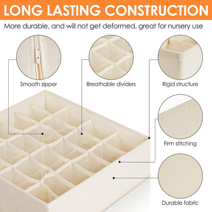 12 Pack Baby Clothes Organizer for Nursery, 116 Cells Fabric Foldable Dresser Closet Organizers and Storage Bins for Clothing, Women Men Underwear Socks, Bra, Ties, Scarf, Belt, Hair Accessories