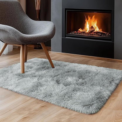 Rezutan Small Area Rug, 2x3 Rug for Bedroom Shaggy Throw Rugs for Dorm Rug, Soft Tie Dyed Carpet for Kids Room, Plush Non-Slip Fluffy Bedside Rug for Home Decor Aesthetic,Grey Tie-Dyed