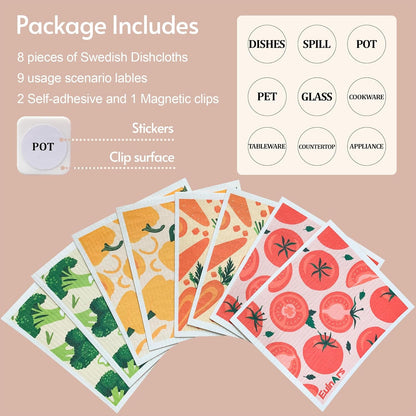 Reusable Paper Towels, Swedish Dishcloths for Kitchen 8-Pack, Non-Scratch Swedish Dish Towels, Super Absorbent Cellulose Dish Cloths, No Odor Dish Rags