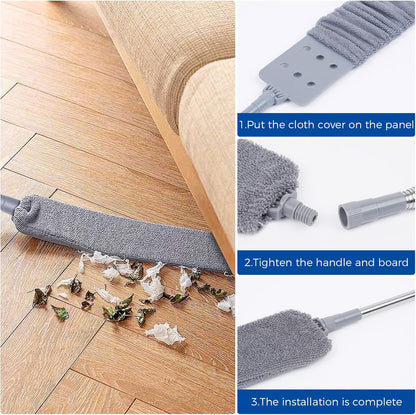 Retractable Gap Dust Cleaner Cleaning Tools with 2 Microfiber Dusting Cloths Long Handle 60inches Washable and Retractable Duster Brush for Cleaning Under Appliances Furniture Couch Fridge
