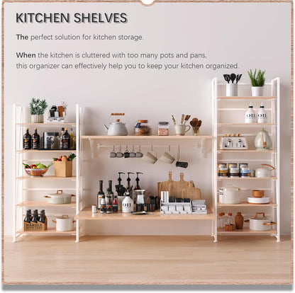 4NM No Assembly Foldable Bookshelf, 6-Shelf Collapsible Bookcase Storage for Small Spaces, 74" H, Natural White