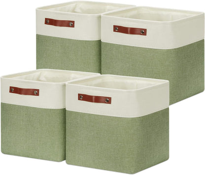 DULLEMELO Storage Basket, Linen Closet Organizers and Storage Baskets for Home Office, Suitable as Dog Toy Box, Baby Gift Basket, 4 Pieces 12x12 Decorative Cube Storage Bins(4 Pack - 12" White&Green)