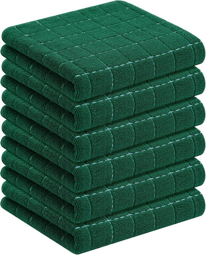 Homaxy 100% Cotton Terry Kitchen Towels(Dark Green, 13 x 28 inches), Checkered Designed, Soft and Super Absorbent Dish Towels, 6 Pack