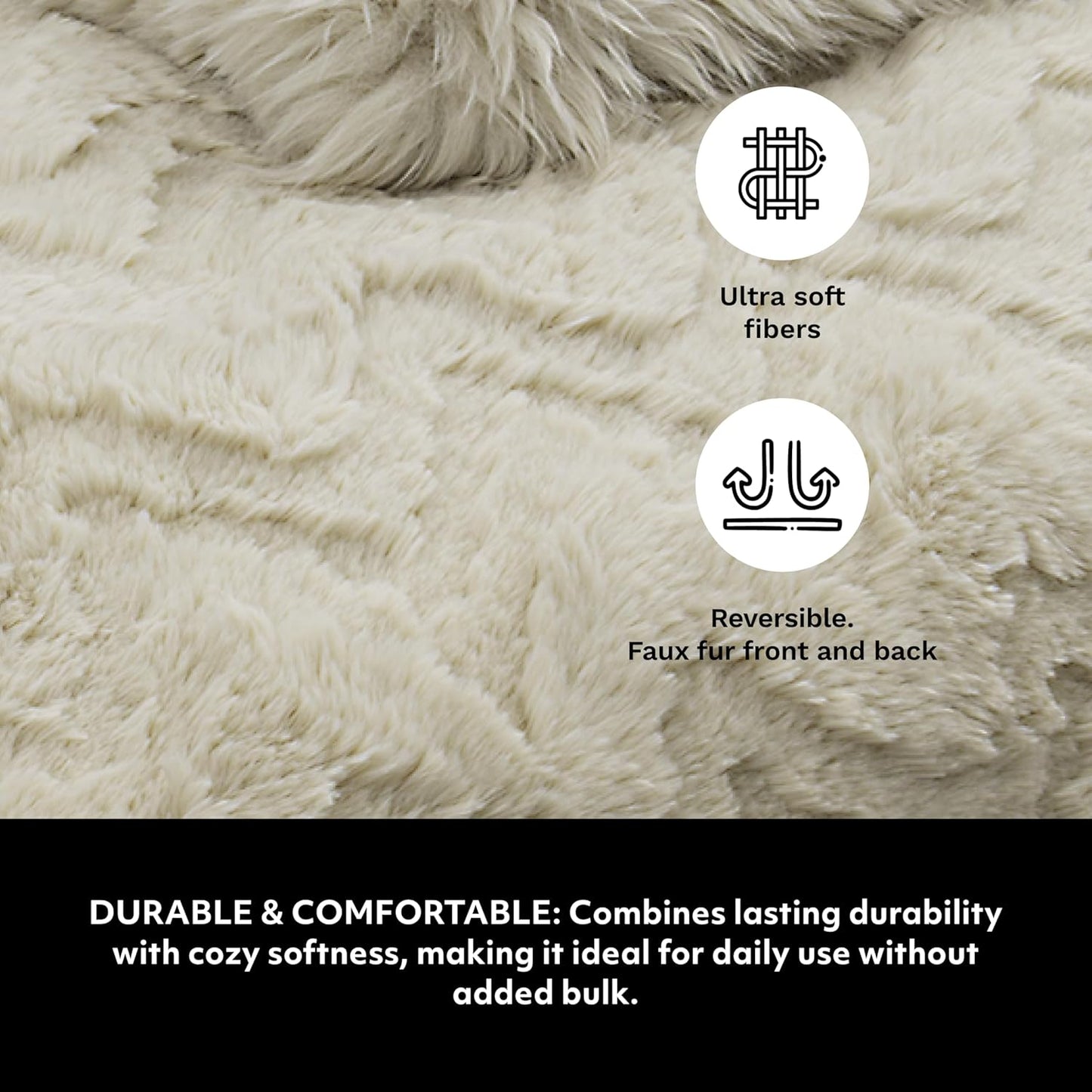 Mon Chateau Premium Reversible Queen Size Luxury Faux Fur Throw for Couch, Sofa, or Queen Size Bed - Plush Cozy Soft Blanket for Sleeping or Home Décor, 60" x 70" (Beige Jacquard)