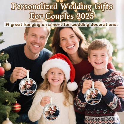 Personalized Christmas Ornament 2025, Custom Christmas Photo Crystal Glass Ornaments with Name or Date, Personalized Christmas Tree Decor Gifts for Family, Friends or Newlyweds