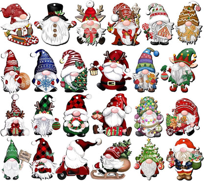 24 Wooden Gnome Ornaments for Christmas Tree, Party Decorating Supplies