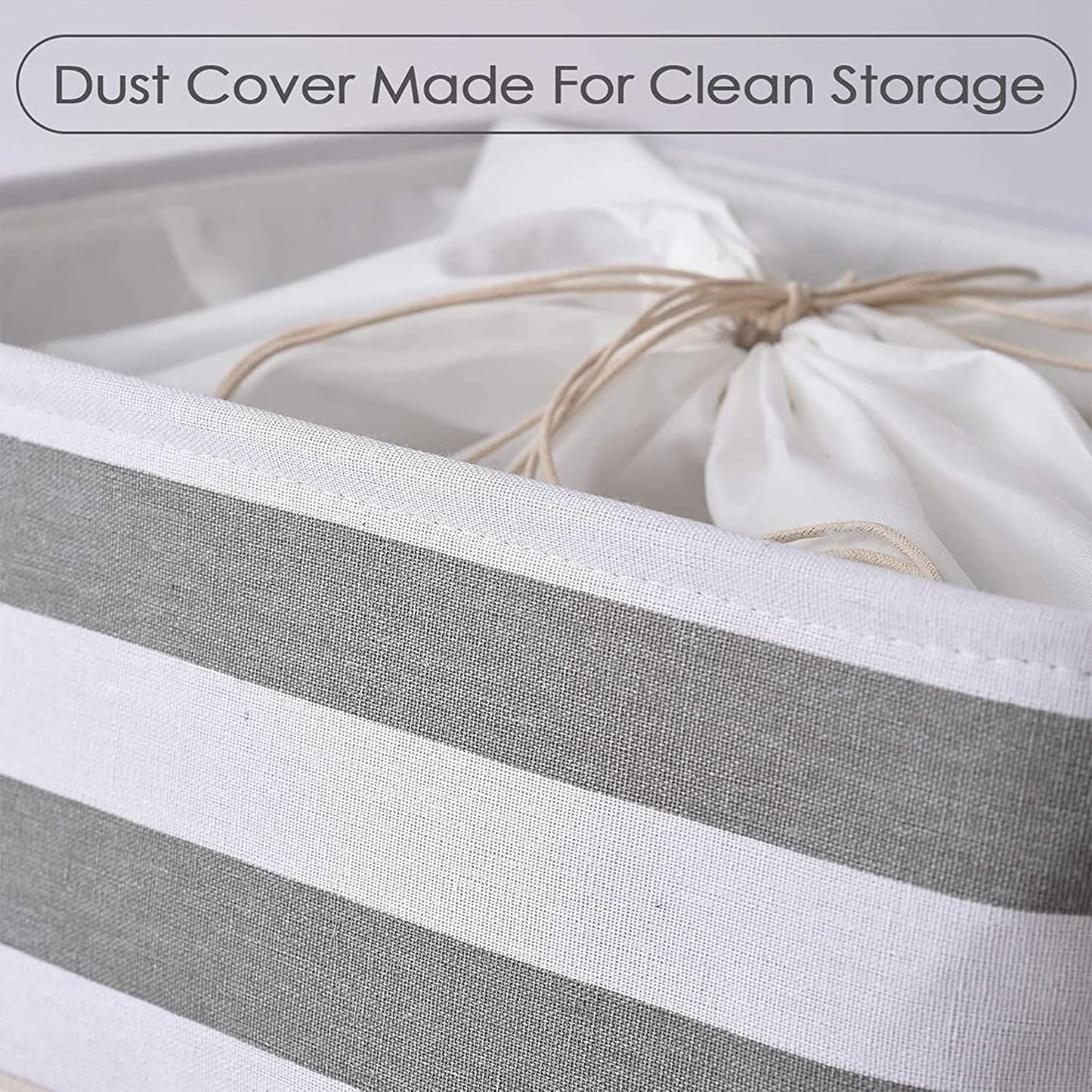 TheWarmHome Jumbo Storage Bins Baskets, Sturdy Fabric Organizing Basket W/Handles, Decorative Foldable Storage Baskets for Shelves Closet Nursery Toy (Grey&White Stripes 3 Pack, 20.5Lx15.7Wx13.8H in)