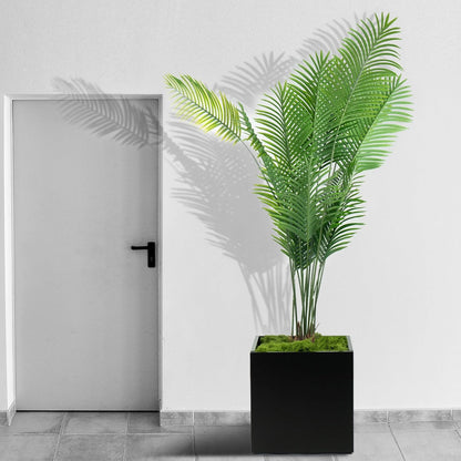 Kozyard 20'' Cube Metal Planter Steel Planter Box Black Steel Flower Pot with Saucer Partition Panel for Trees Plants Flowers Indoor Outdoor Garden Patio Deck Yard