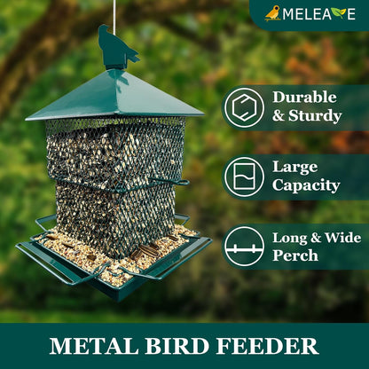 Bird Feeders for Outdoors, 6.5lb Large Capacity, Heavy Duty Metal Bird Feeder, Supports Cardinal, Finch, Blue Jay and Wild Birds(Green)