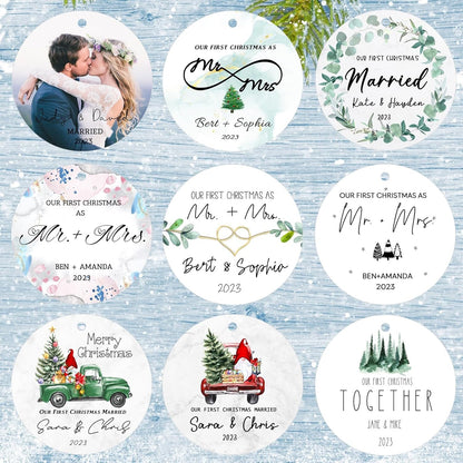 Personalized Christmas Ornaments,Double-Sided Ceramics Picture Custom Wedding Ornament - First Christmas Married as Mr and Mrs 2025 - Engagement Photo Ornament,Customized Xmas Ornaments