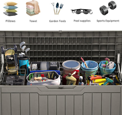 YITAHOME 100 Gallon Outdoor Storage Box, Large Water Resistant Resin Deck Box, Indoor Outdoor Lockable Storage Container for Patio, Garden, Cushions, Tools, Equipment (Taupe)