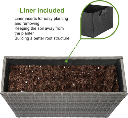 LEWIS&WAYNE Large Rectangular Block Planter Box Handmade Wicker Tall Planters for Outdoor Plants with Removable Liners Modern Planter for Indoor Outdoor Patio Deck - Gray, 32''x11''x24''