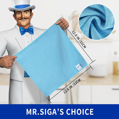 MR.SIGA Microfiber Cleaning Cloths, All-Purpose Surface Microfiber Towels, Streak Free Cleaning Rags, Pack of 12, Sky Blue, Size 32 x 32 cm(12.6 x 12.6 inch)