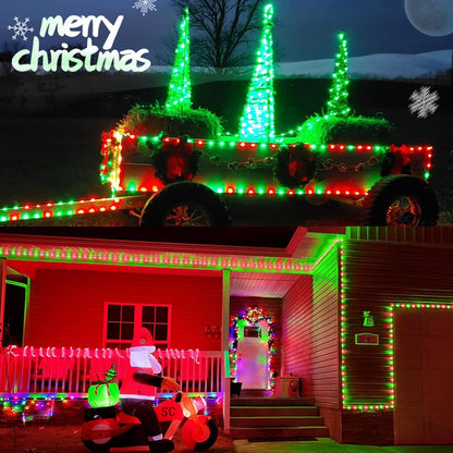 YEGUO Solar Rope Lights Outdoor Waterproof LED, 2 Pack Each 33ft 100 LED String Lights Outdoor, Red and Green Faity Lights in Clear Thin Tube