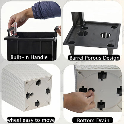 30in Tall Large Plant Pots Planter-Self-Watering Indoor/Outdoor Planting with Drain Holes, Water Level Monitor, Inner Bucket for Front Porch Patio, Black Large